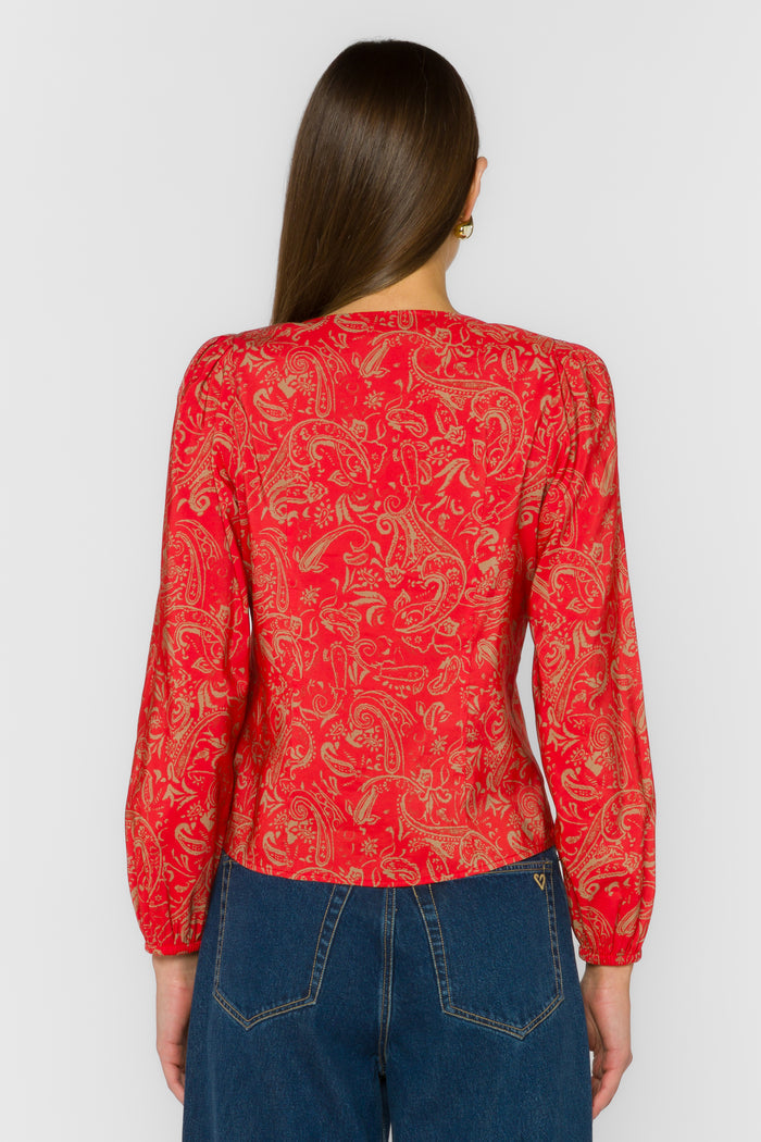 Lakota Red Paisley Blouse - Tops - Velvet Heart Clothing