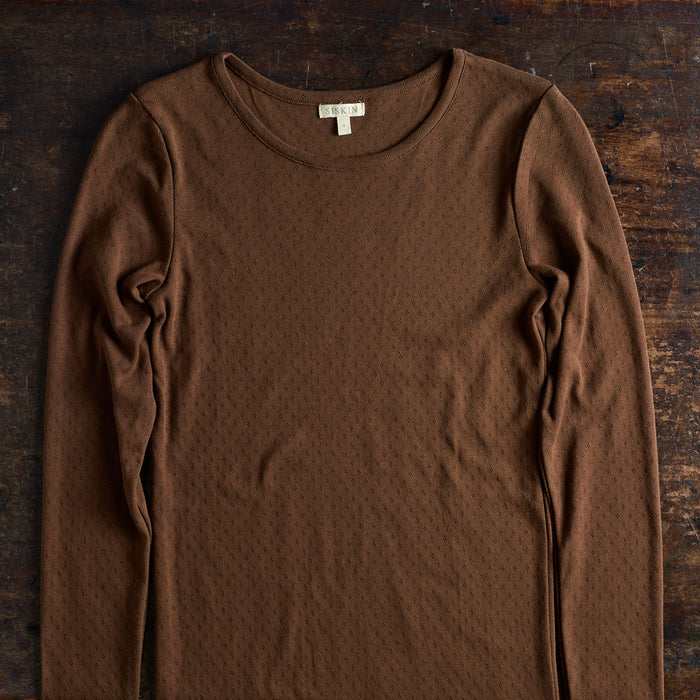 Lark Women's Top - Cotton Pointelle - Squirrel