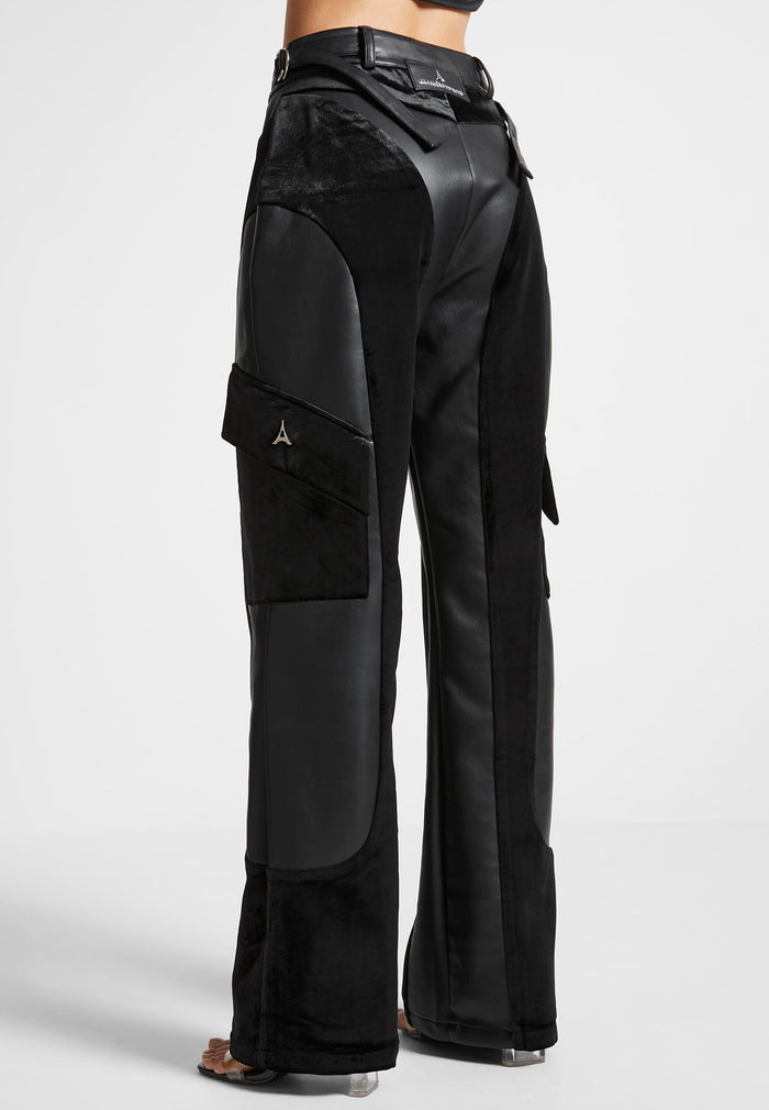 leather-and-velvet-cargo-pants-black