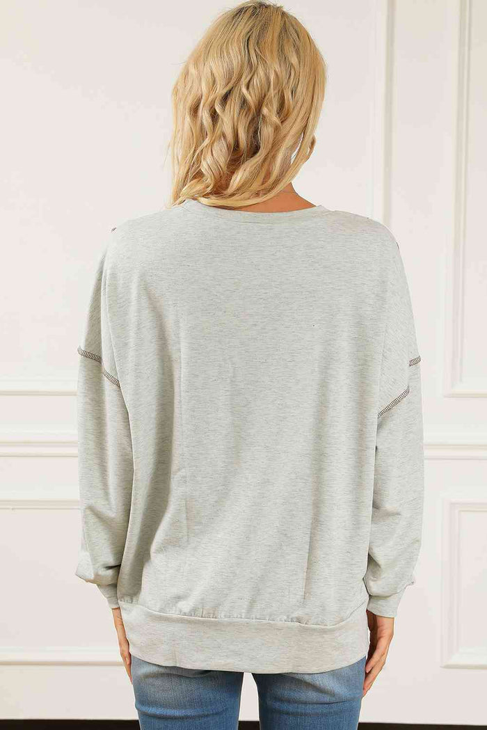 Leopard Exposed Seams Round Neck Sweatshirt - Madikfashions.com