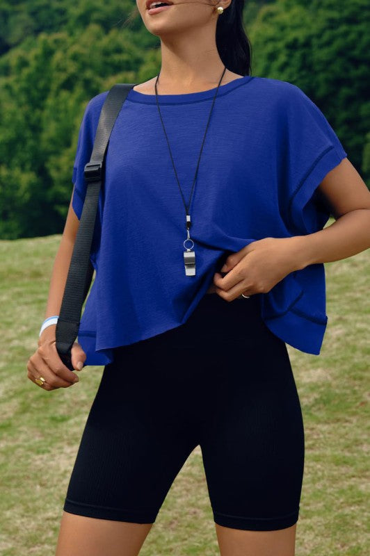 Let's Get Physical Yoga T-Shirt-Blue-SMALL-Cute-Trendy-Shop-Womens-Boutique-Clothing-Store