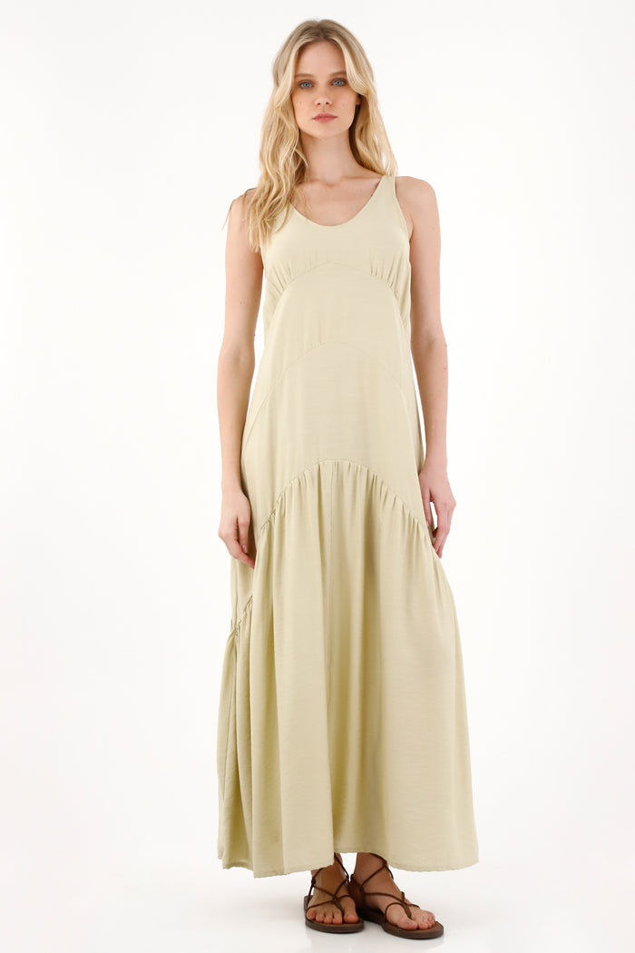 Long Green Sleeveless Dress for Women