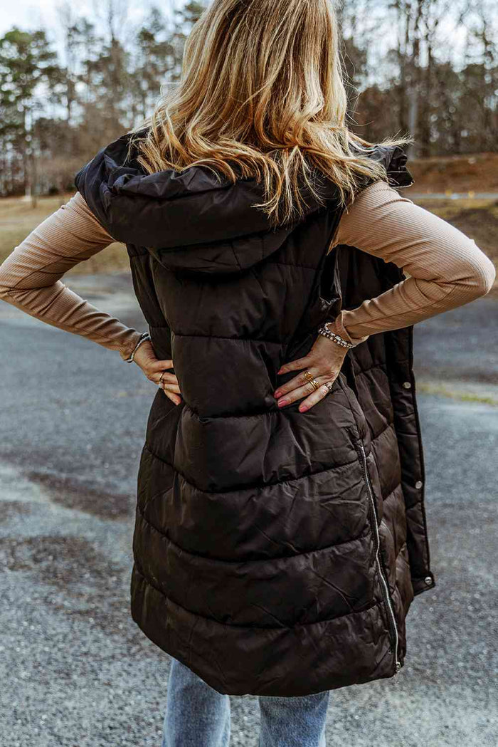 Longline Hooded Sleeveless Puffer Vest - Madikfashions.com