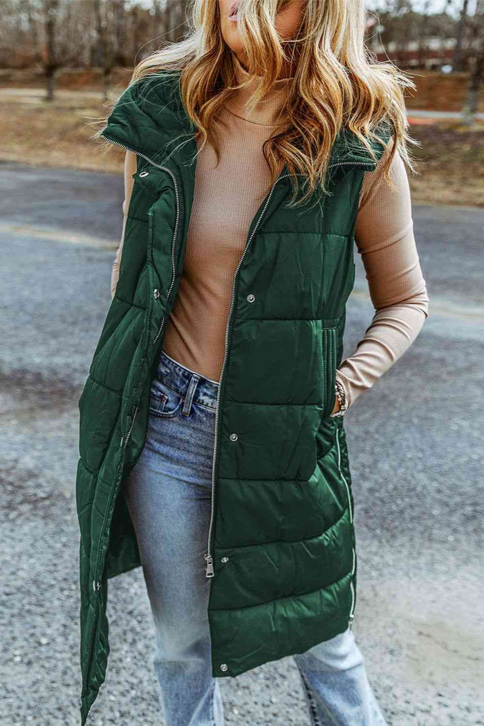 Longline Hooded Sleeveless Puffer Vest - Madikfashions.com