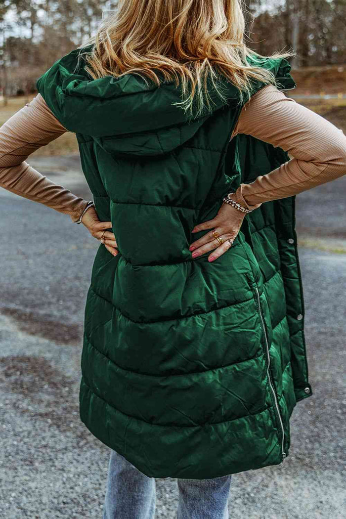 Longline Hooded Sleeveless Puffer Vest - Madikfashions.com