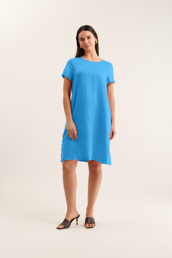 Louie Classic Linen Dress In Cornflower