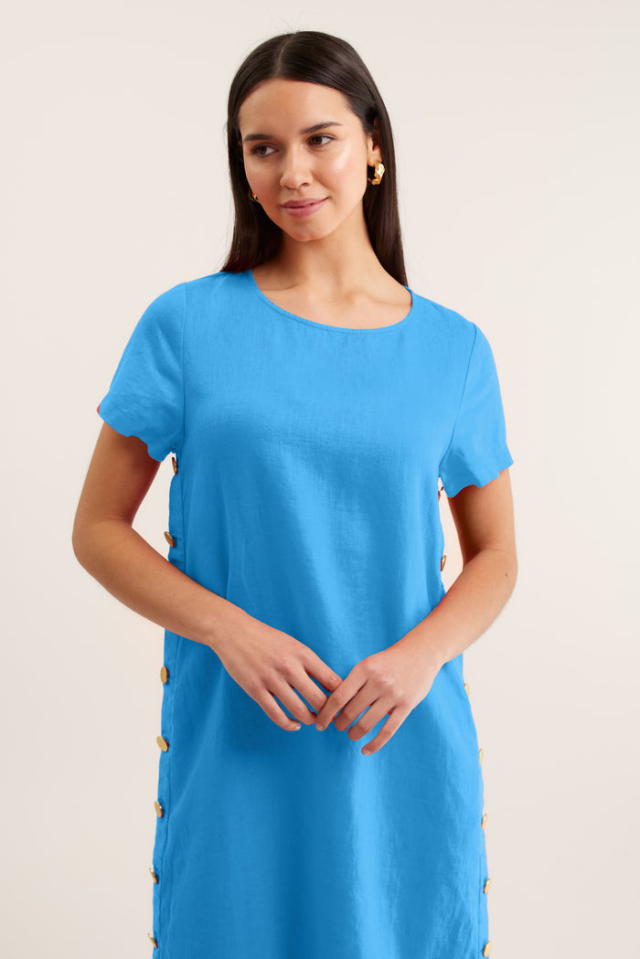 Louie Classic Linen Dress In Cornflower