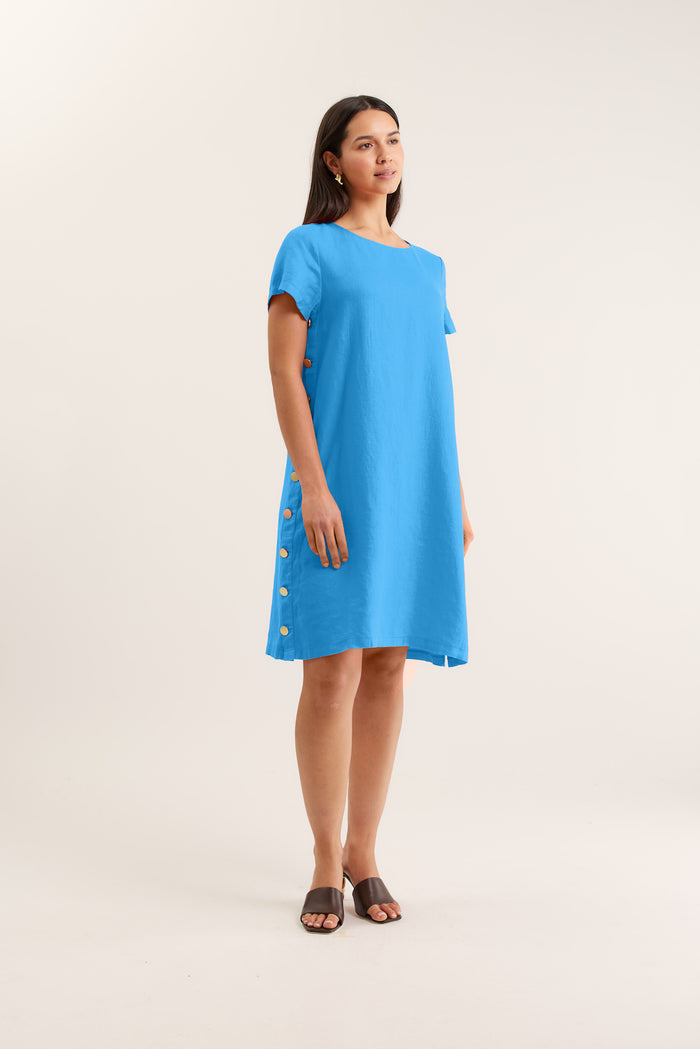 Louie Classic Linen Dress In Cornflower