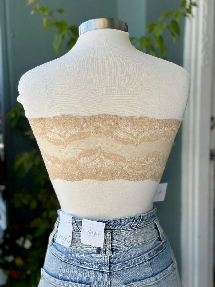 back of beige lace bandeau