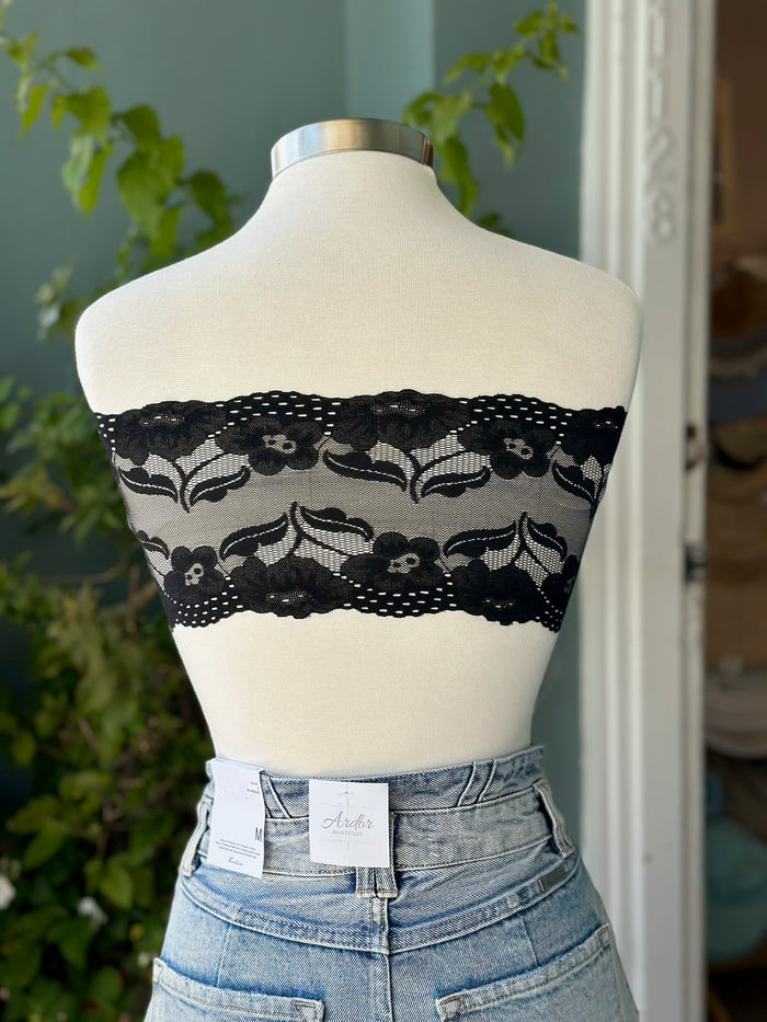 back of black lace bandeau