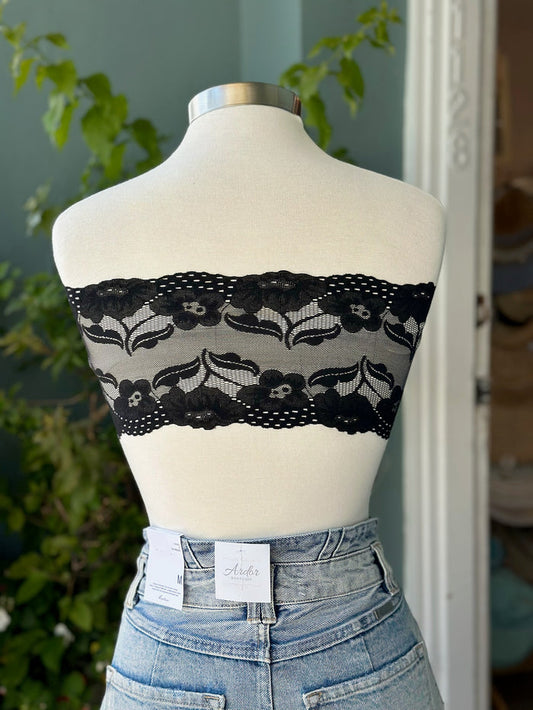 back of black lace bandeau