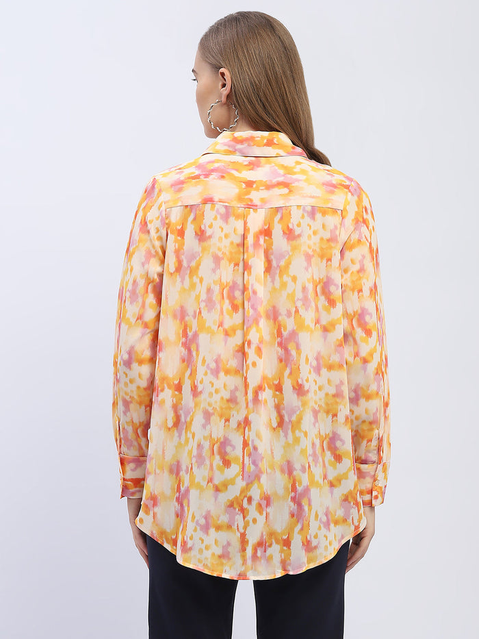 Madame Abstract Print Orange Regular Shirt