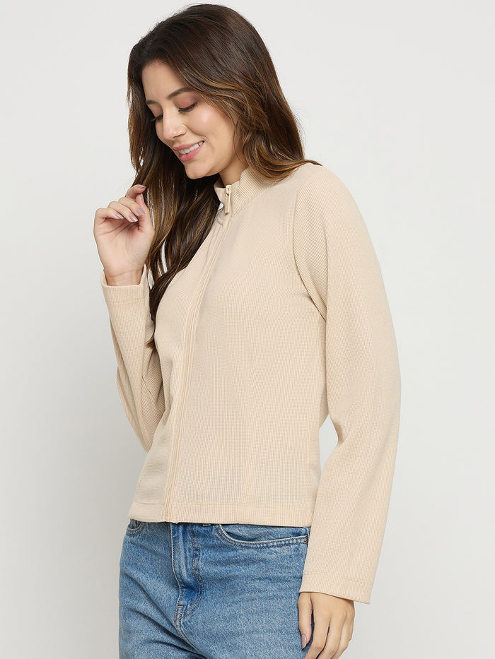 Madame Beige Mock Neck Full Sleeve Top