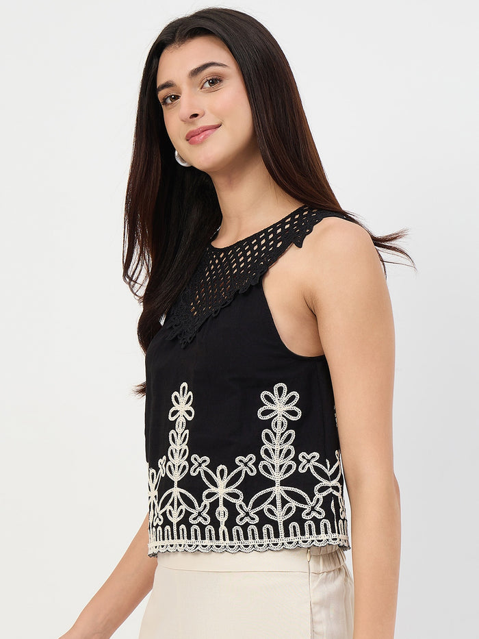 Madame Black Embroidered Cotton-Blend Vest