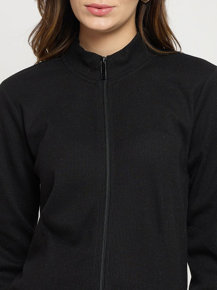 Madame Black Mock Neck Full Sleeve Top