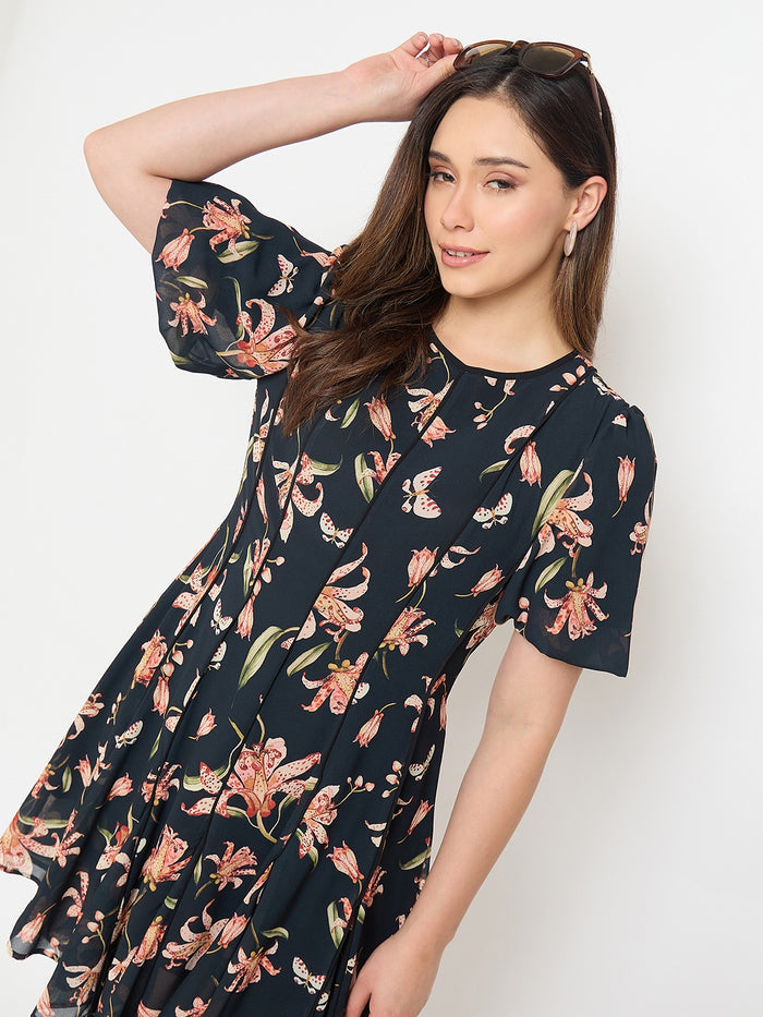 Madame Black Printed Midi Dress