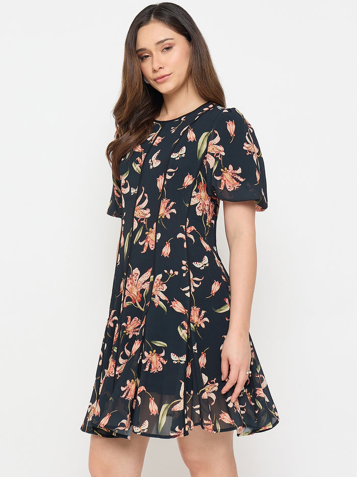 Madame Black Printed Midi Dress