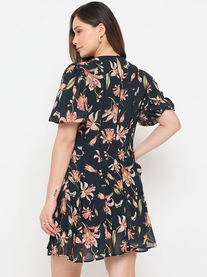 Madame Black Printed Midi Dress