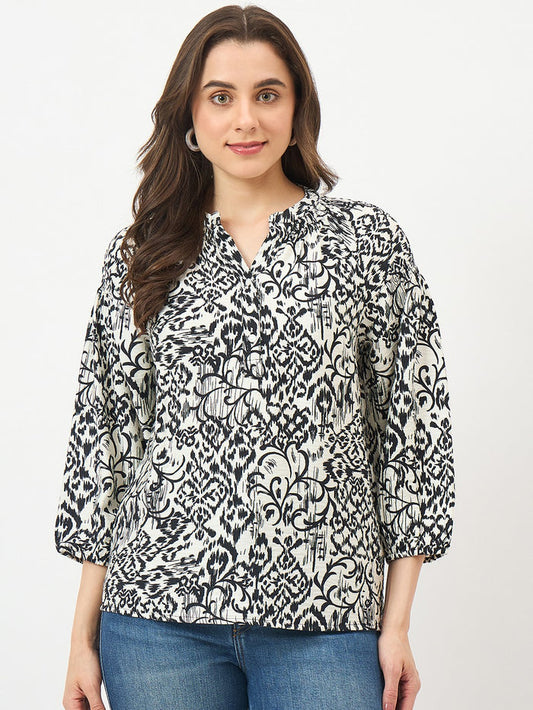 Madame Black Rayon-Blend Puff-Sleeve Top