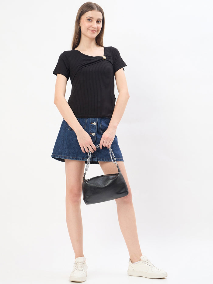 Madame Black Rayon Drape Top