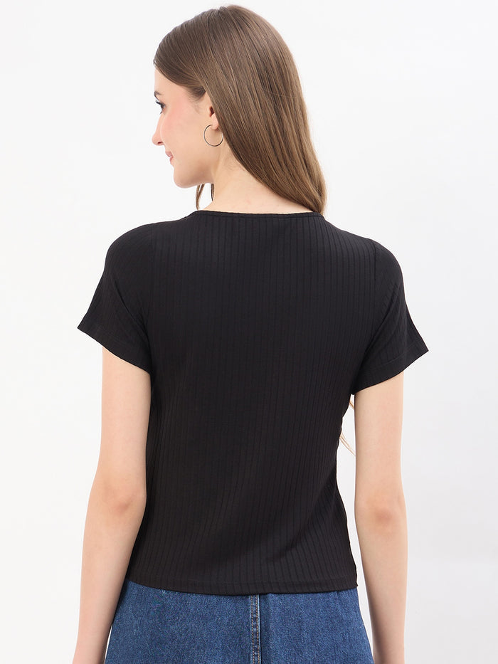 Madame Black Rayon Drape Top