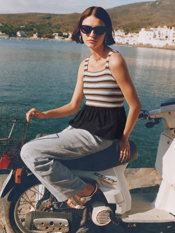 Madame Black Rayon Linen Blend Peplum Top