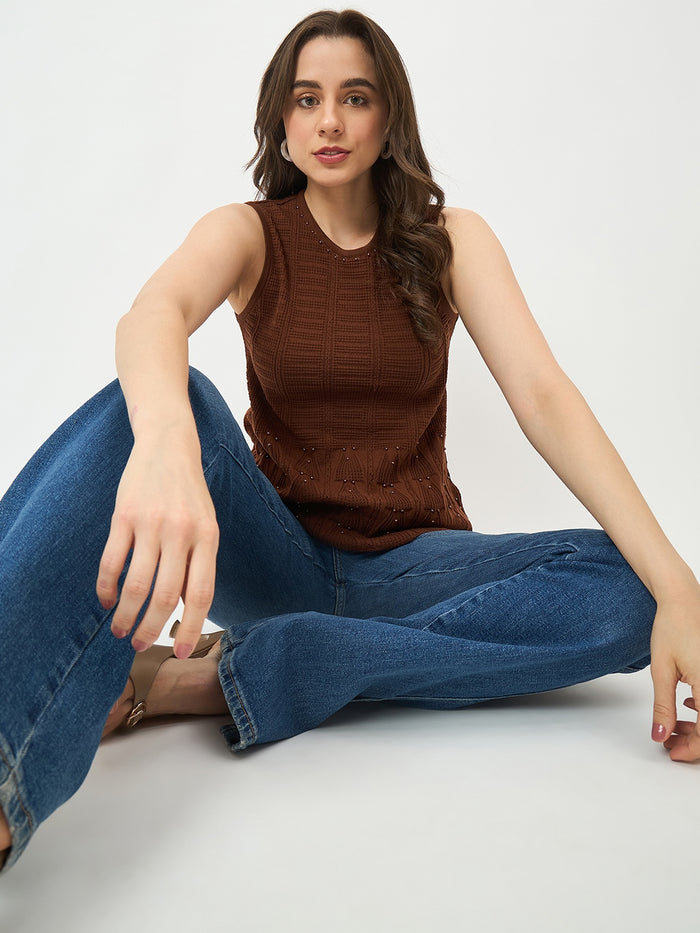 Madame Brown Cotton-Blend Knit Top