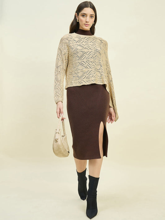 Madame Brown Dress and Cape Knit Co-ord Set
