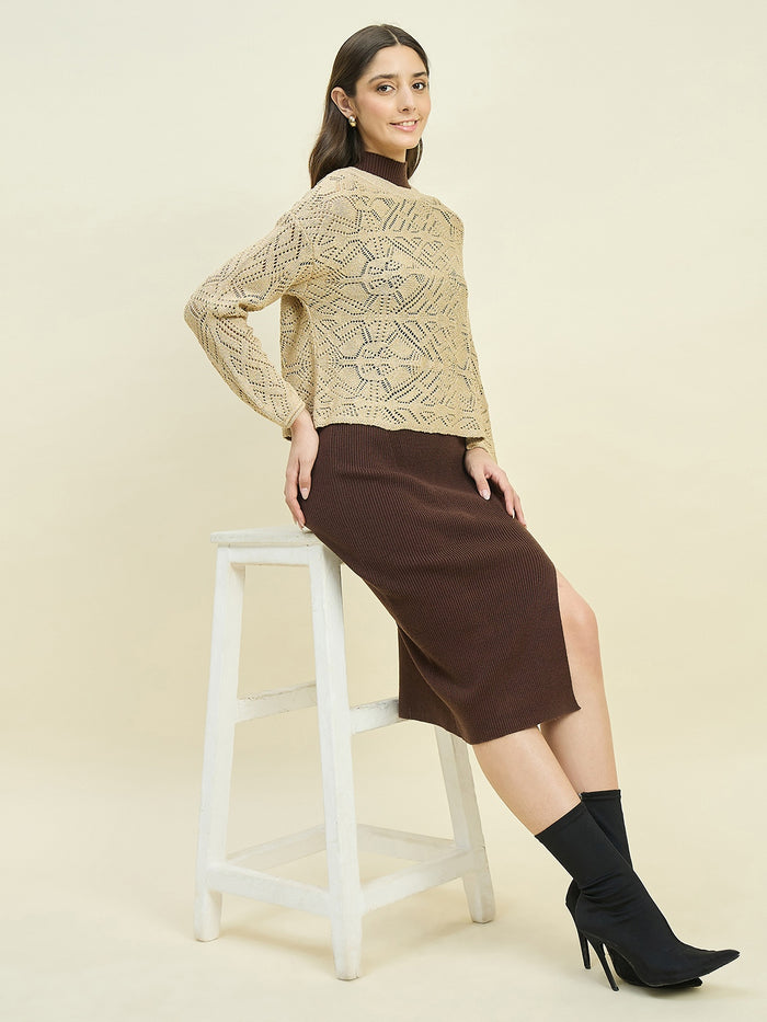 Madame Brown Dress and Cape Knit Co-ord Set