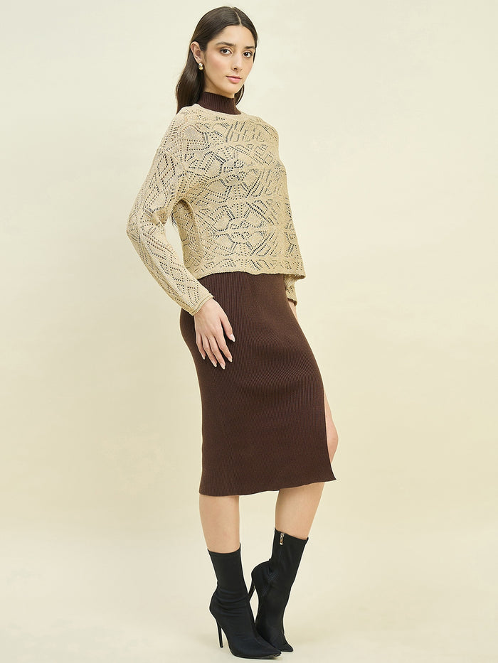 Madame Brown Dress and Cape Knit Co-ord Set