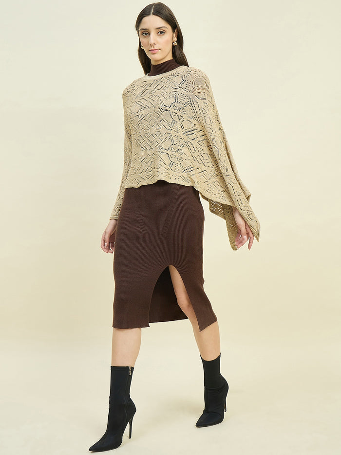 Madame Brown Dress and Cape Knit Co-ord Set