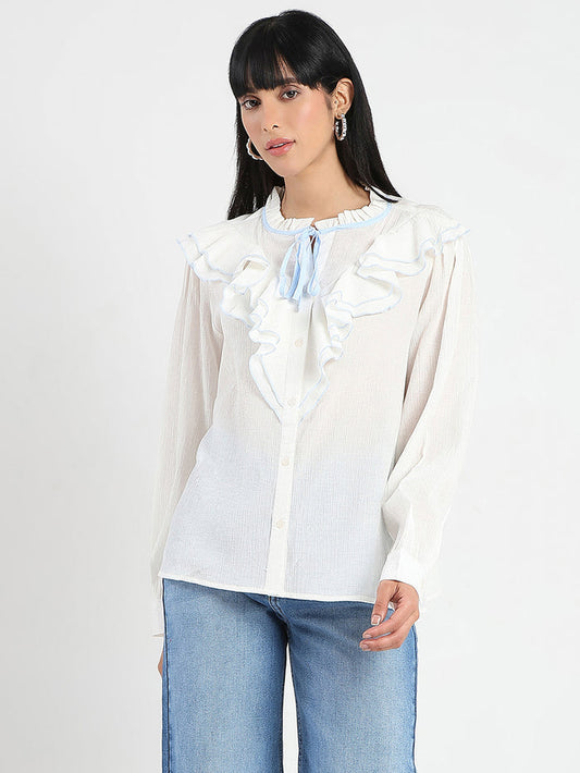 Madame Contrast Boning Blue Nylon Blend Shirt