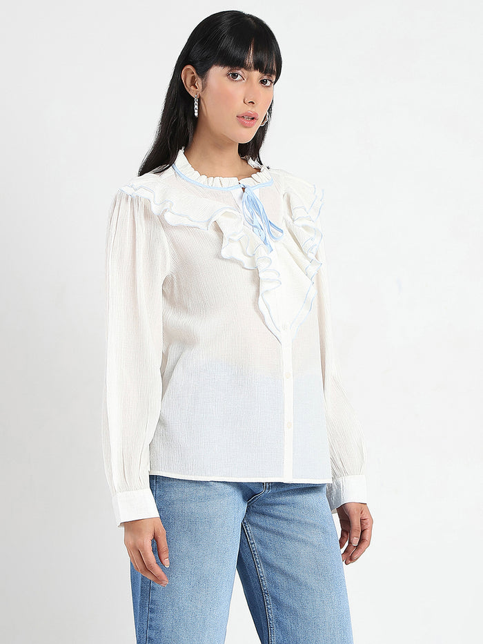 Madame Contrast Boning Blue Nylon Blend Shirt