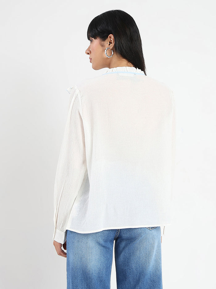 Madame Contrast Boning Blue Nylon Blend Shirt