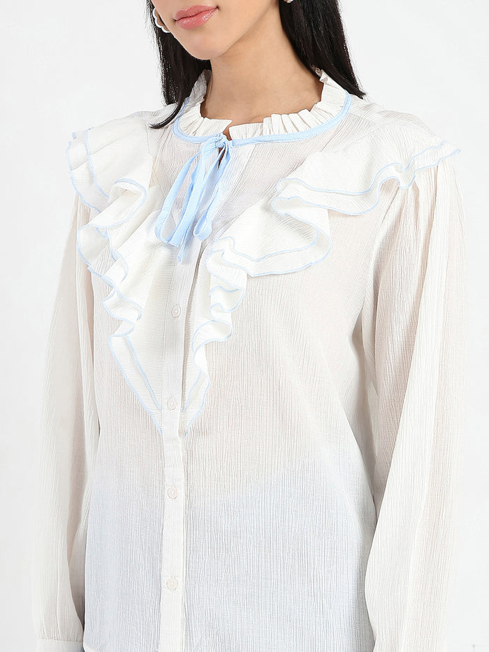Madame Contrast Boning Blue Nylon Blend Shirt