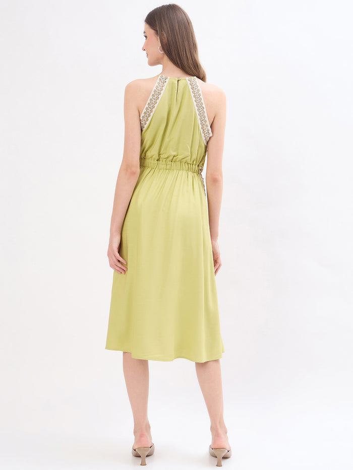 Madame Embroidery Trim Cinched Flare Viscose Dress