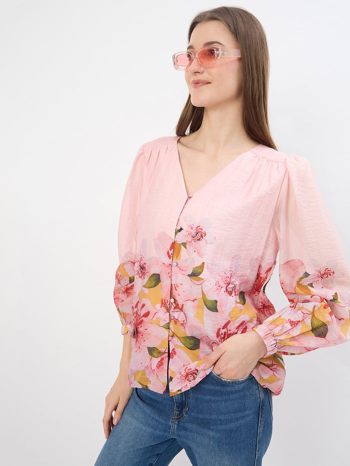 Madame Floral Print Pink Lyocell Blend Top