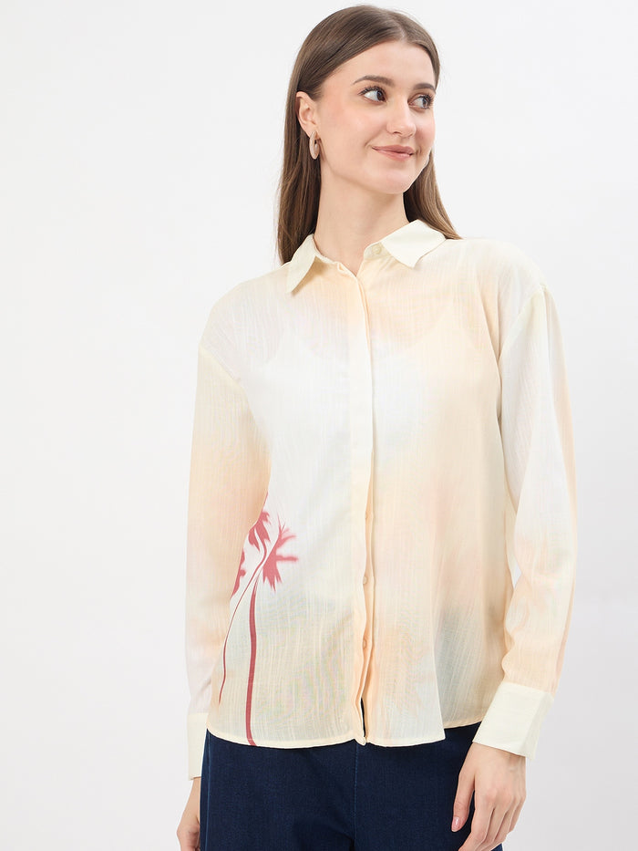 Madame Flower Print Off White Shirt