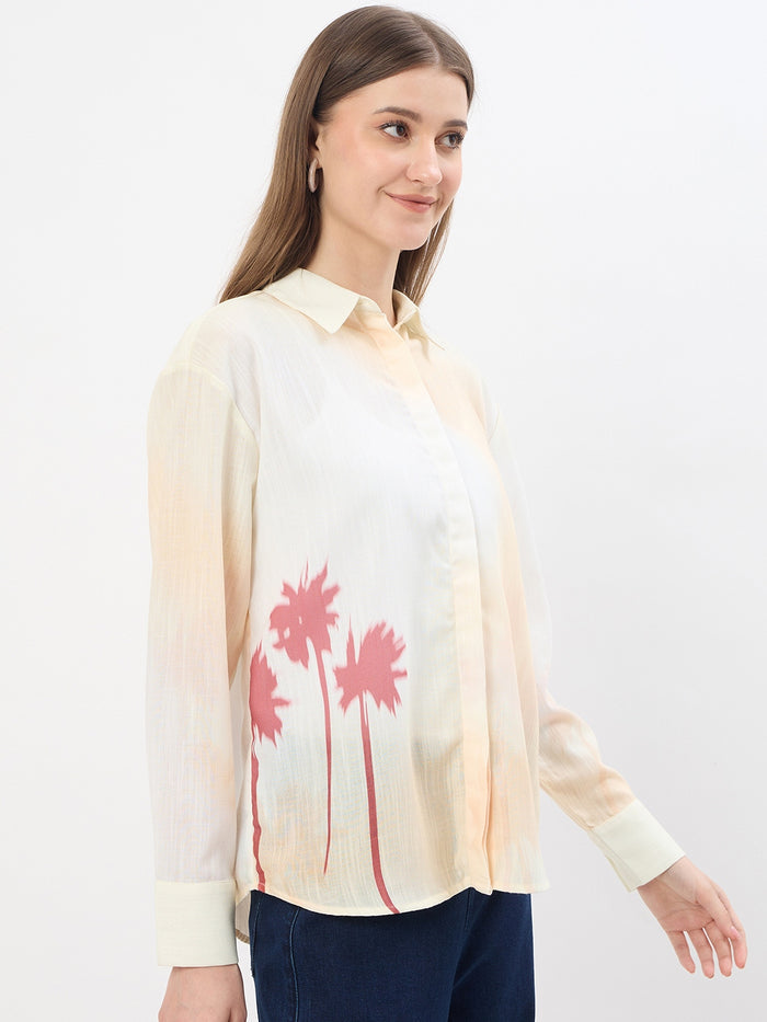 Madame Flower Print Off White Shirt