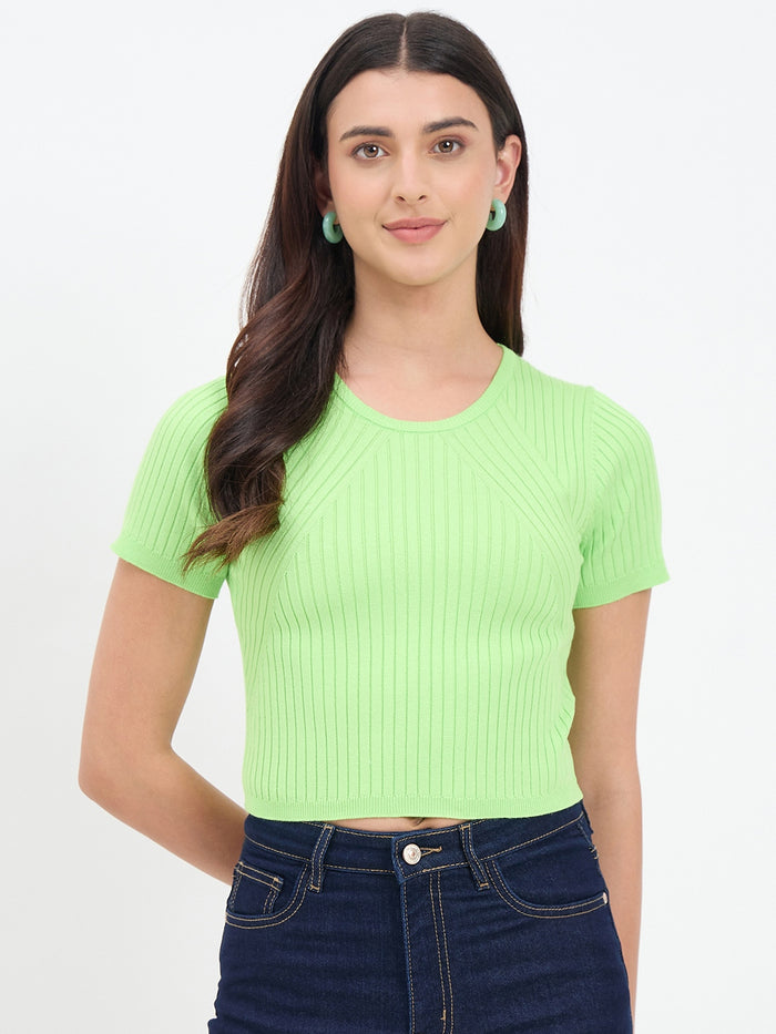 Madame Fluorescent Green Knitted Crop Top