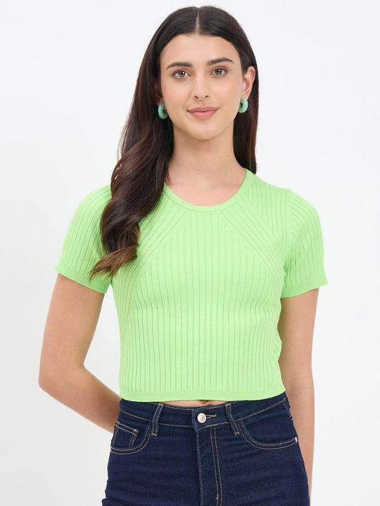 Madame Fluorescent Green Knitted Crop Top