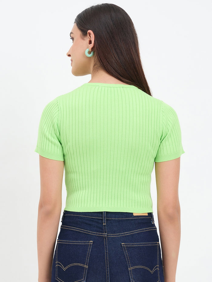 Madame Fluorescent Green Knitted Crop Top