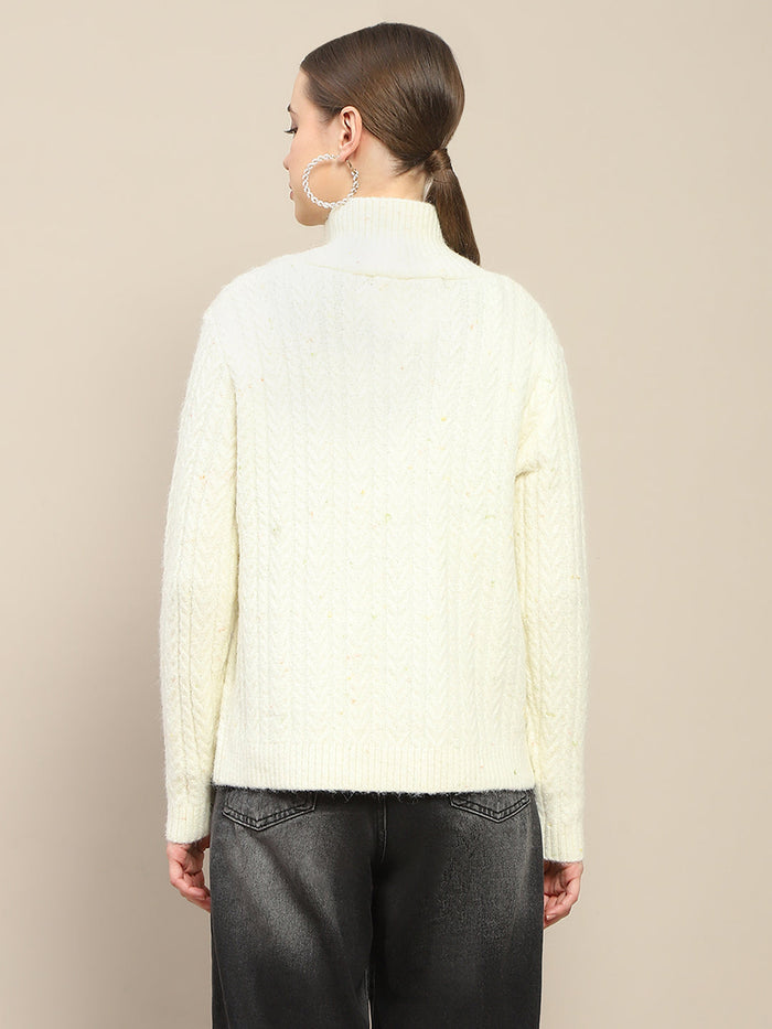 Madame Half Zipper Collared Off White Sweater