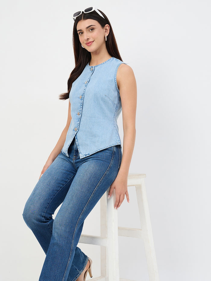 Madame Ice Blue Denim Cotton Vest Top