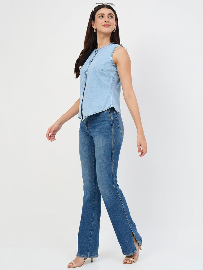 Madame Ice Blue Denim Cotton Vest Top