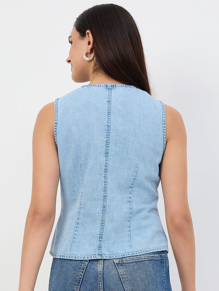 Madame Ice Blue Denim Cotton Vest Top
