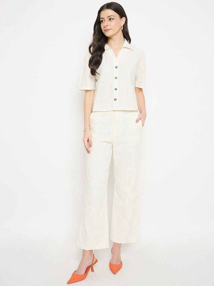 Madame Ivory Cotton Printed Top and Trousers Co-ord Set