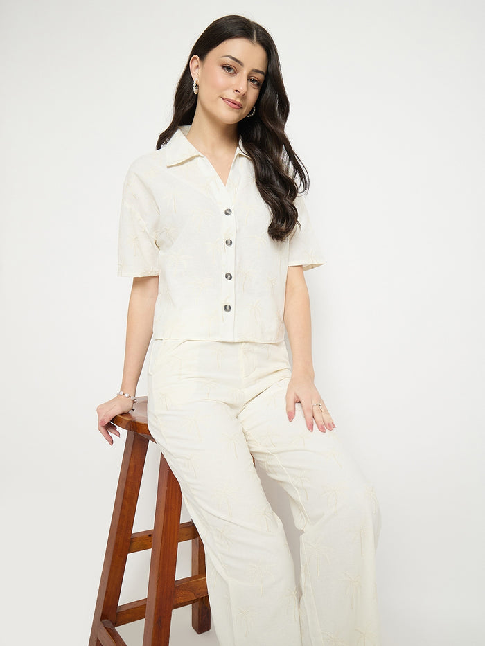 Madame Ivory Cotton Printed Top and Trousers Co-ord Set