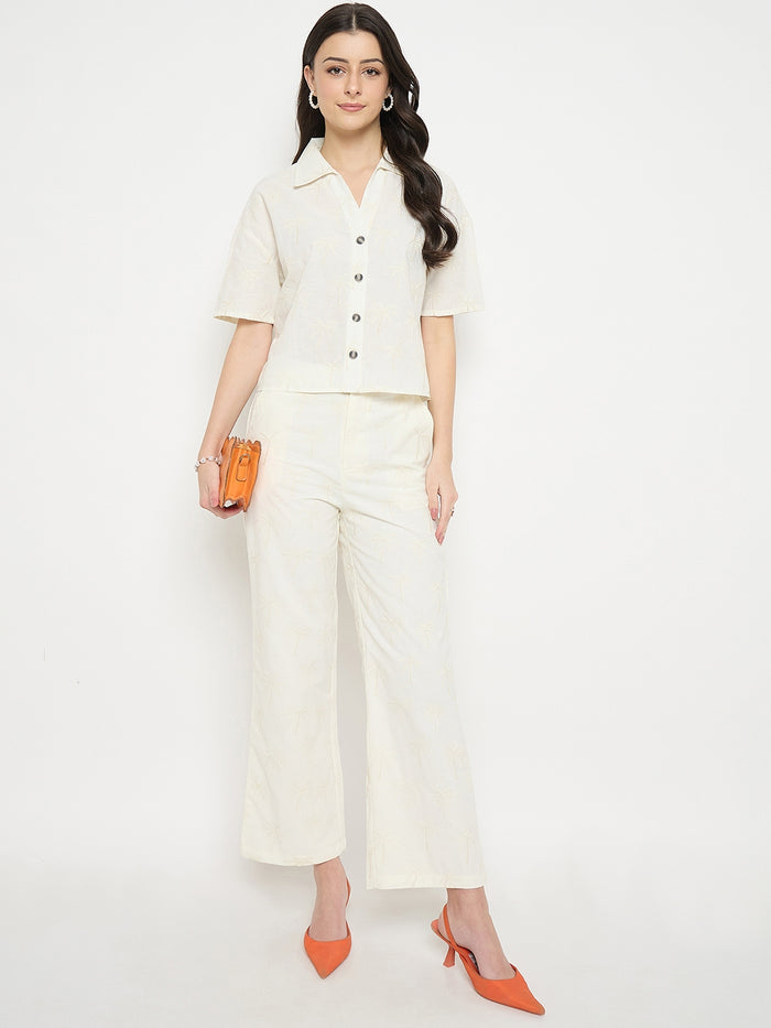 Madame Ivory Cotton Printed Top and Trousers Co-ord Set