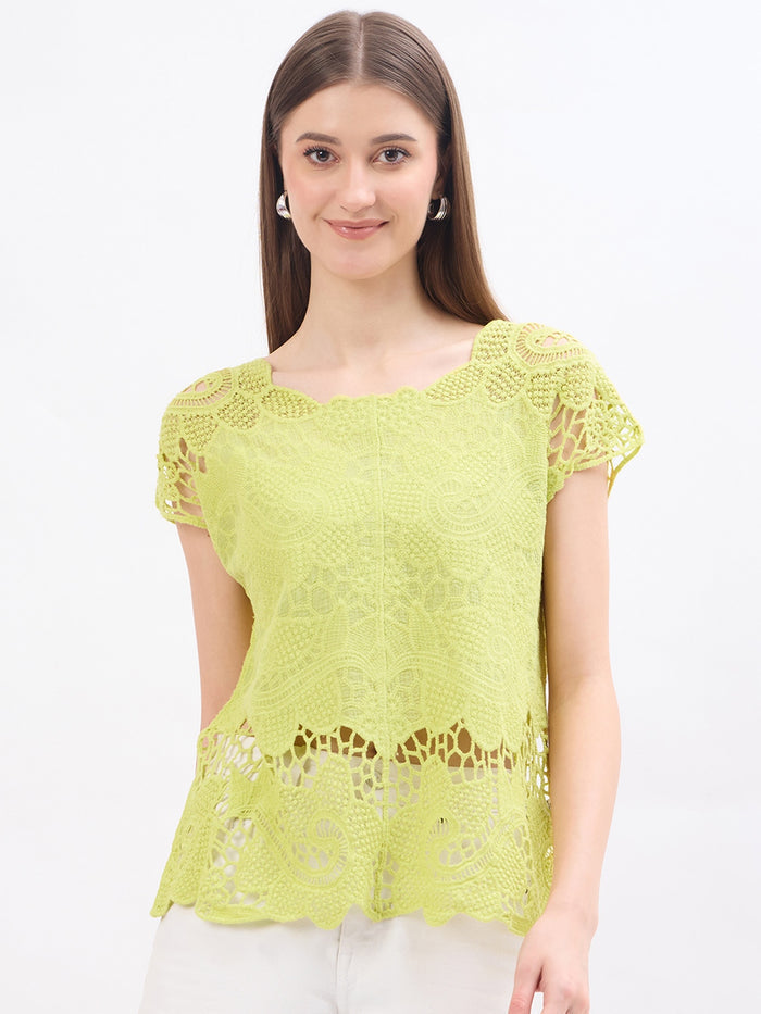Madame Lace Fabric Lime Green Cotton Top